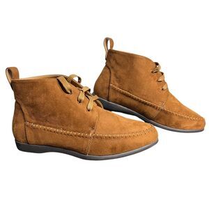 Comfortview Boots Womens Size 8.5 WW Tan Faux Suede Elsa Ankle Lace Up Moccasin